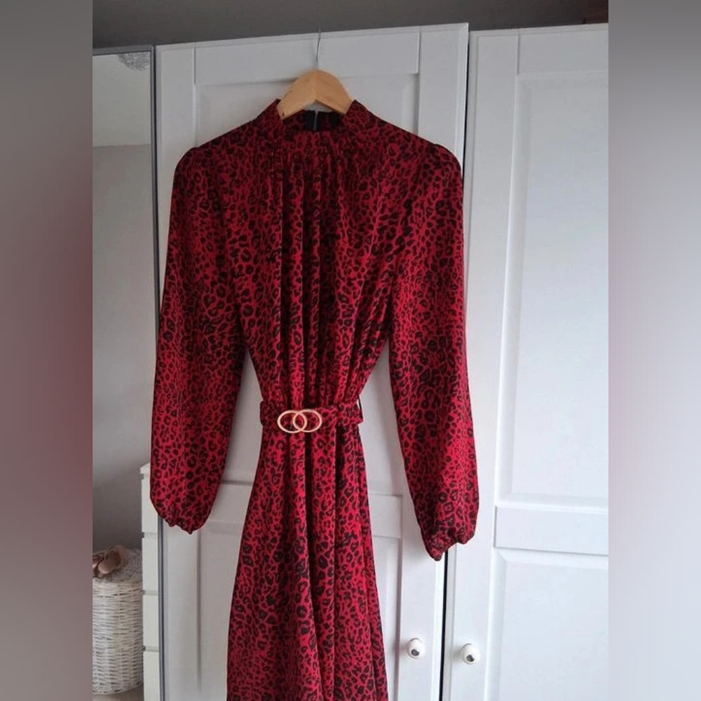 Next Red Animal Print Long Sleeve Dress